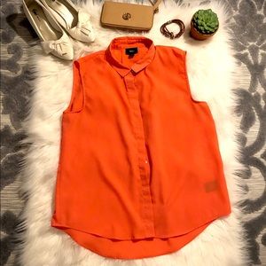 Orange Button-up Sleeveless Blouse